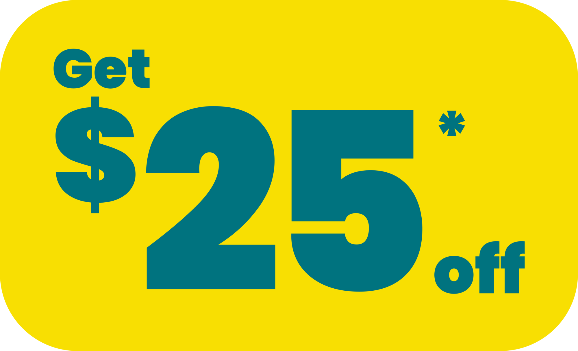Yellow and Blue banner reading Get $25 off